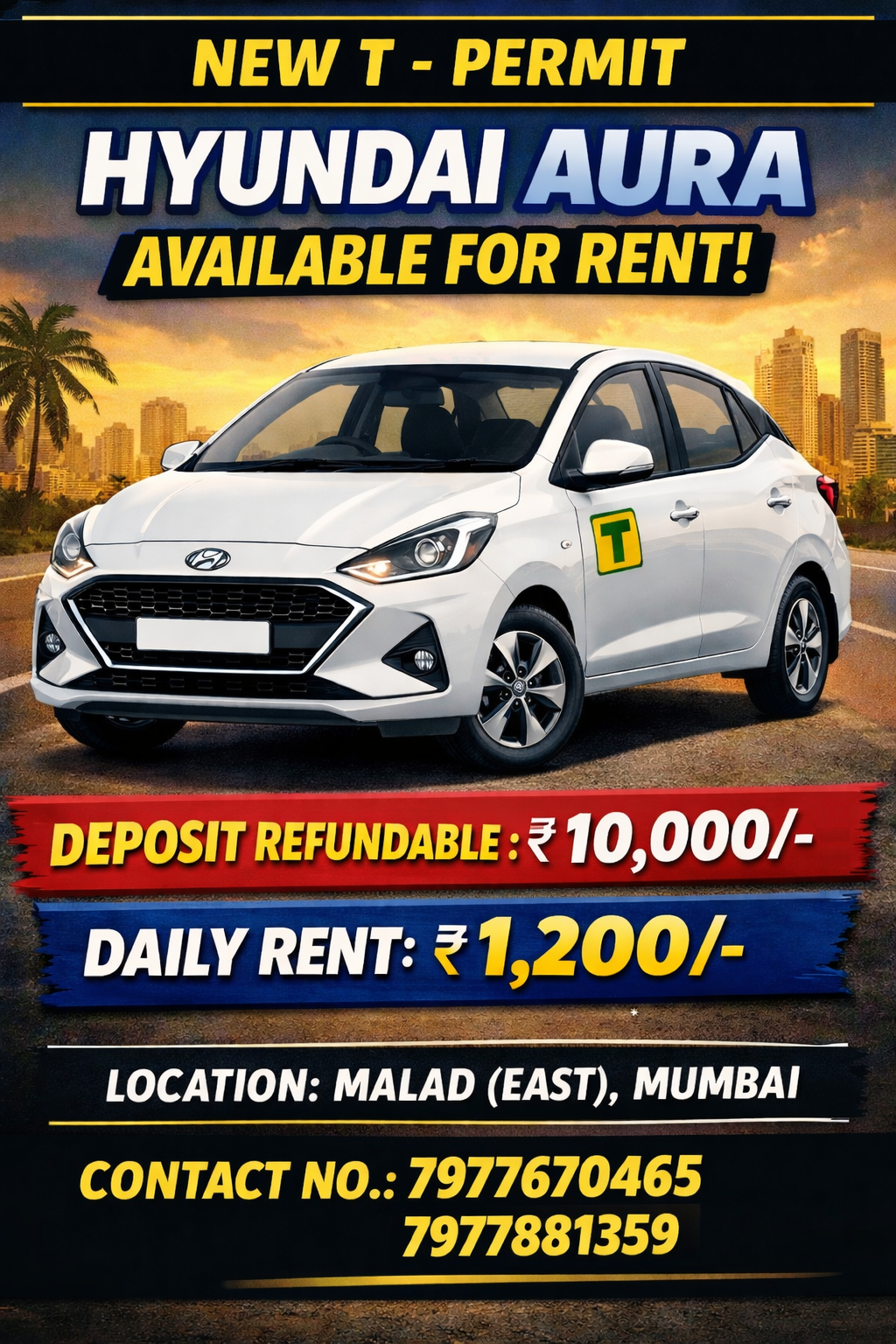 New T Permit Aura Car For Rental Basis